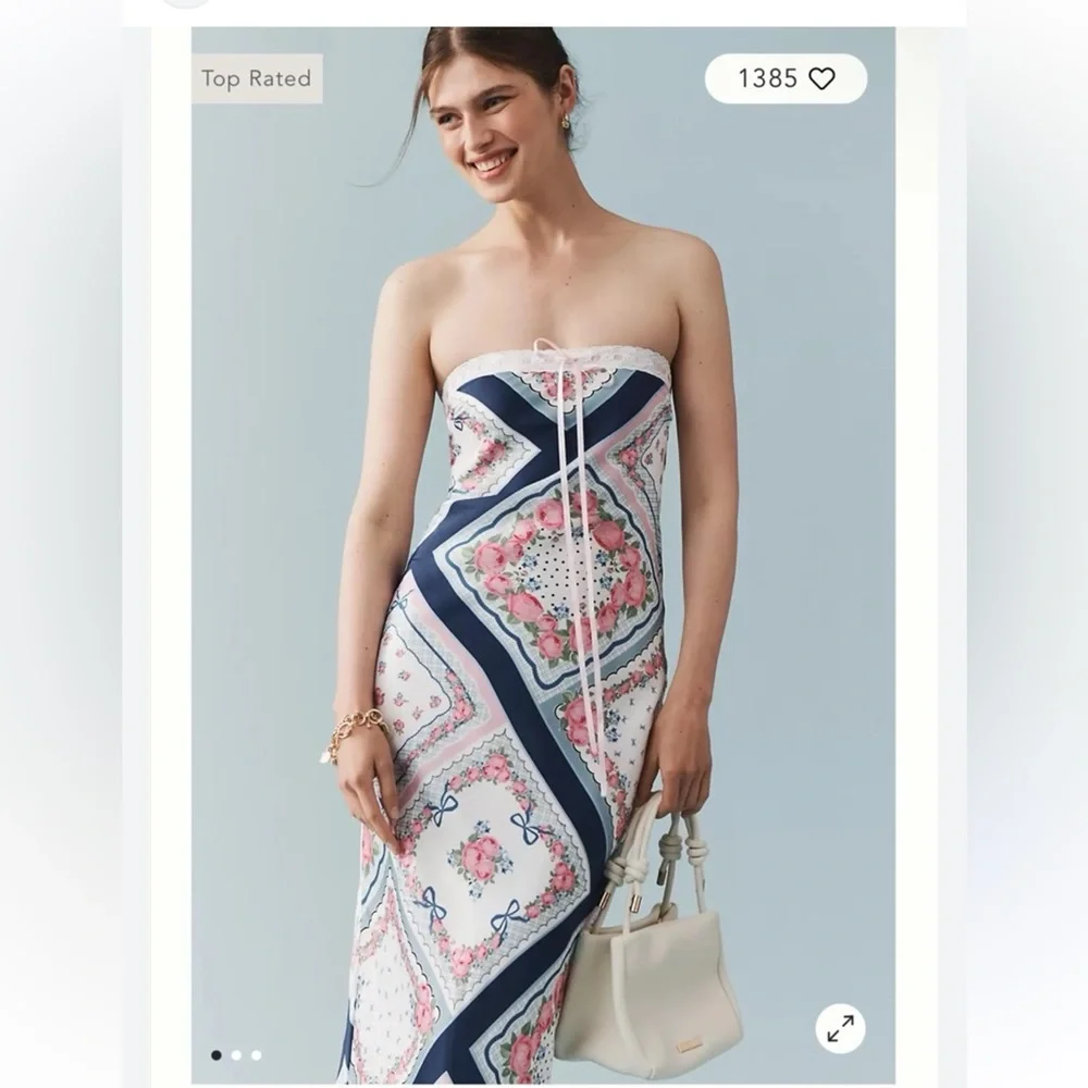 NWT Anthropology FOR LOVE & LEMONS  Daisy Mae Strapless Midi Slip Dress - Picture 2 of 10